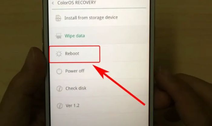 Vào chế độ Recovery và chọn mục Reboot