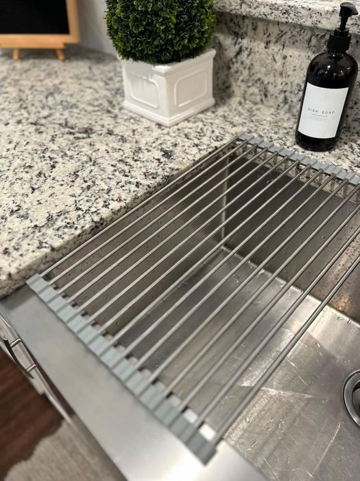 A close-up view of the dish drying rack in action.
