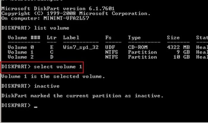 Nhập lệnh select volume drive letter