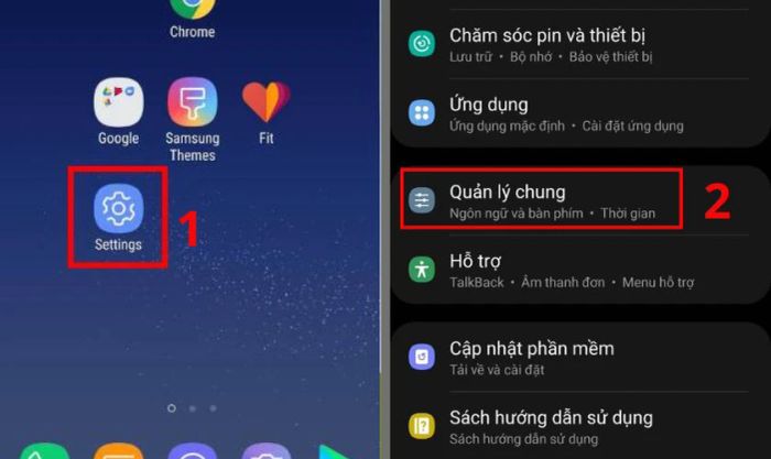 Mở Cài đặt (Settings), chọn mục Quản lý chung