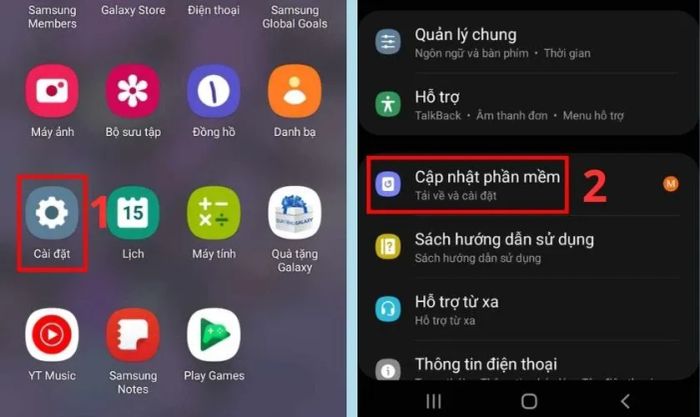 Mở ứng dụng Cài đặt trên điện thoại và chọn mục Cập nhật phần mềm