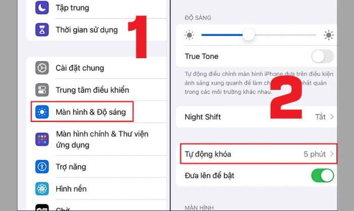 Vào mục Cài đặt, chọn mục Màn hình & độ sáng để thực hiện điều chỉnh.