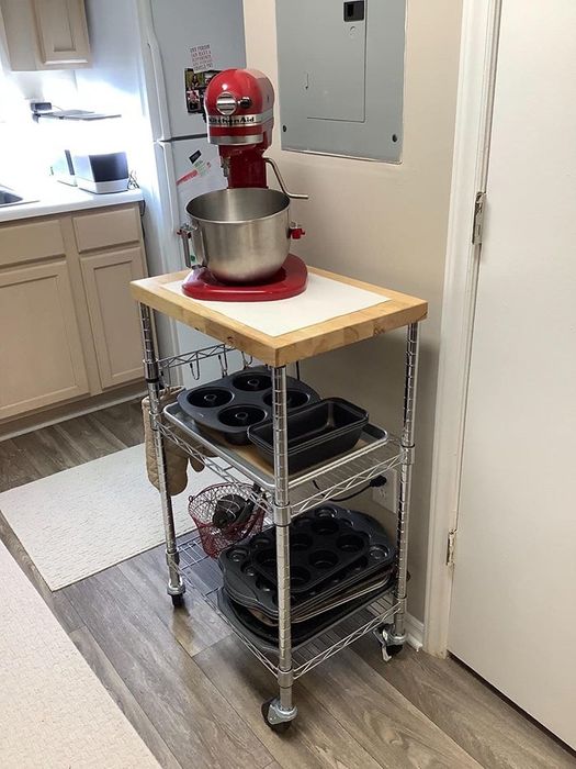 kitchen storage cart featuring a wire rack