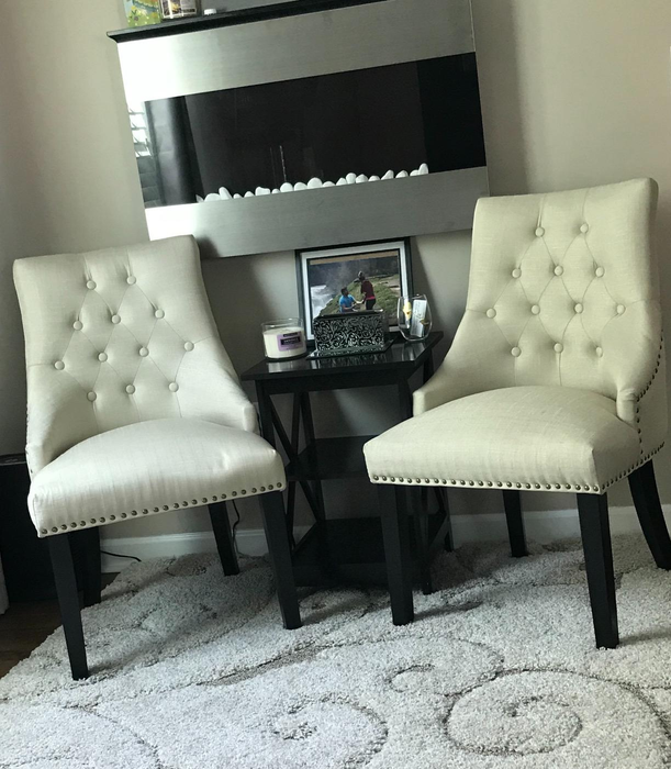 the cream-colored version placed in a cozy sitting area