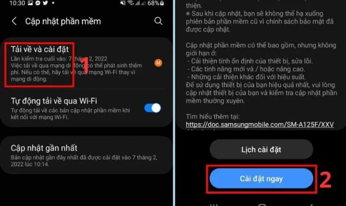 Chọn Tải và cài đặt, sau đó nhấn vào Cài đặt ngay