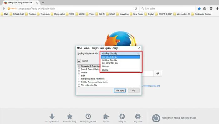 Xóa lịch sử tìm kiếm Google trên trình duyệt Firefox