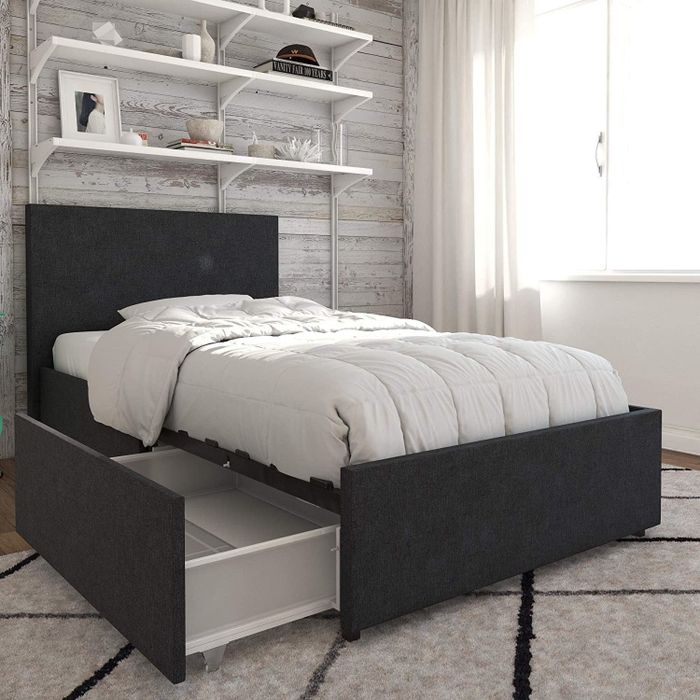 The bed with a drawer extended