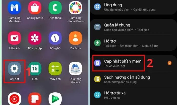 Chọn mục Cập nhật phần mềm trong Cài đặt