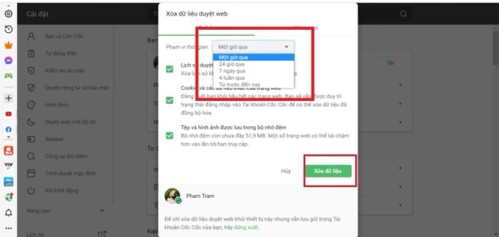 Xóa lịch sử tìm kiếm Google trên trình duyệt Cốc Cốc