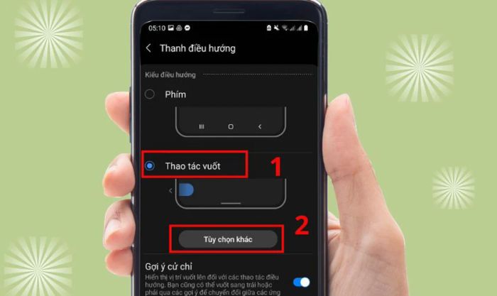 Chọn Thao tác vuốt và nhấn Tùy chọn khác
