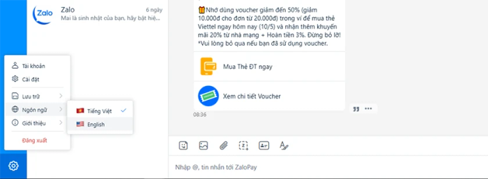 Thay đổi ngôn ngữ Zalo sang tiếng Anh