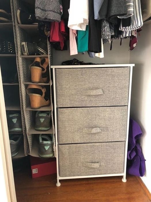 A reviewer's dresser placed inside a closet