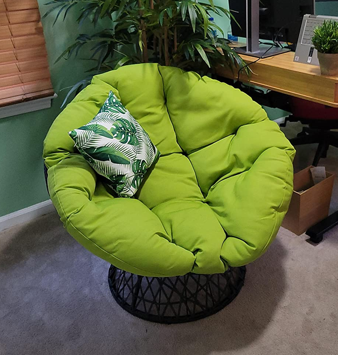 Customer image of a green chair paired with a green and white throw pillow