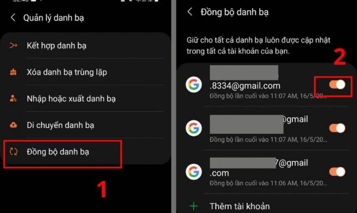 Chọn Đồng bộ danh bạ và bật tùy chọn Samsung Account