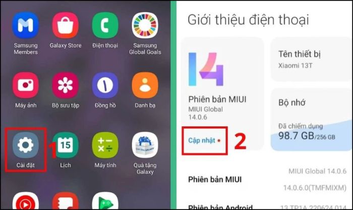 Tại mục Giới thiệu điện thoại, bạn tiếp tục chọn Cập nhật để kiểm tra phiên bản mới.