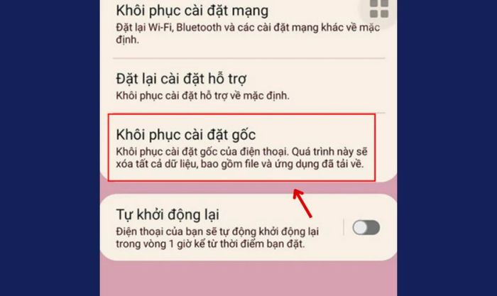 Khôi phục lại thiết bị về cài đặt ban đầu