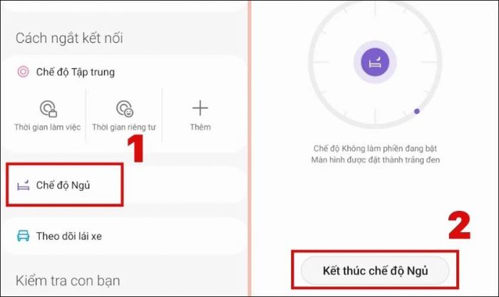 Nhấn vào nút Kết thúc chế độ Ngủ