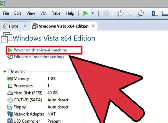 Chọn Power Off trên thanh công cụ của phần mềm VMware hoặc tắt máy khách (Shut Down Guest)
