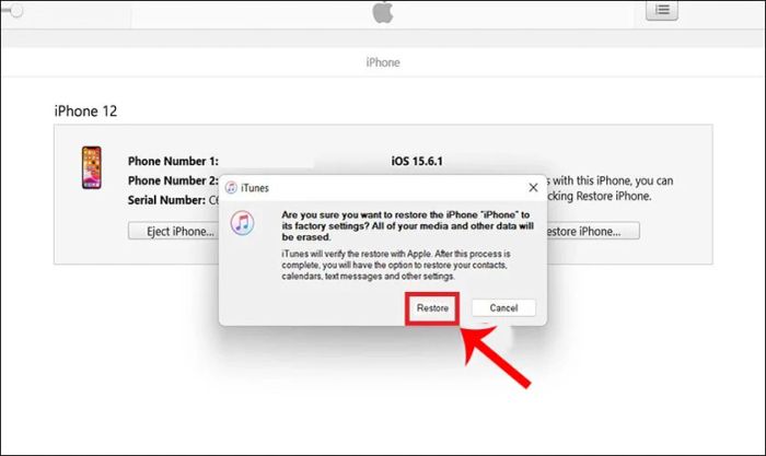Nhấn Restore và đợi quá trình khôi phục hoàn tất