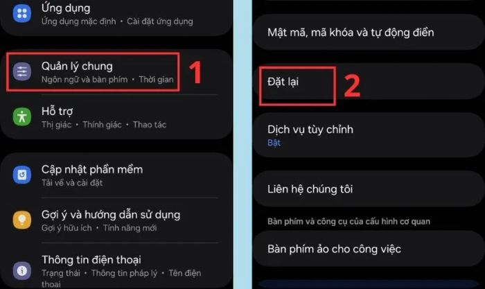 Vào Quản lý chung trong Cài đặt và chọn Đặt lại