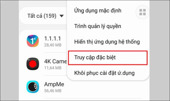 Vào mục Truy cập đặc biệt để kích hoạt dịch vụ