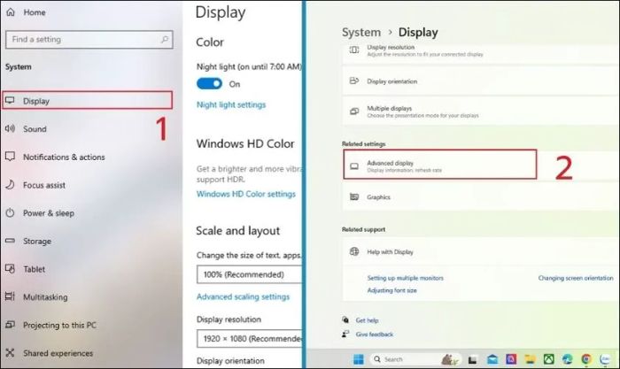 Vào tab Display, sau đó chọn Advanced display settings
