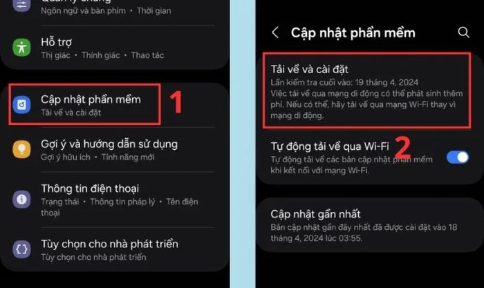 Chọn Tải về và cài đặt trong mục Cài đặt phần mềm