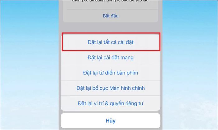 Sau đó, bạn chỉ cần nhấn vào Đặt lại tất cả cài đặt