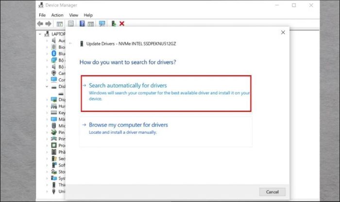 Chọn Search automatically for drivers để bắt đầu tìm kiếm driver tự động