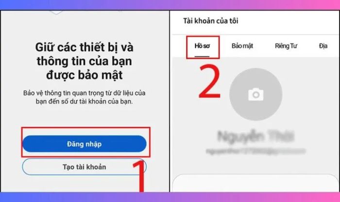 Đăng nhập lại tài khoản Samsung