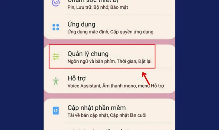 Truy cập vào mục quản lý chung