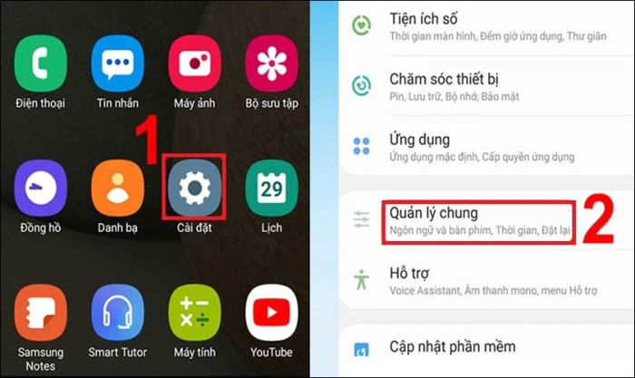 Vào Cài đặt và chọn Quản lý chung