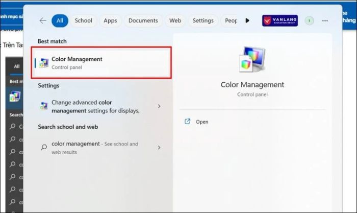 Bạn gõ tìm kiếm Color Management