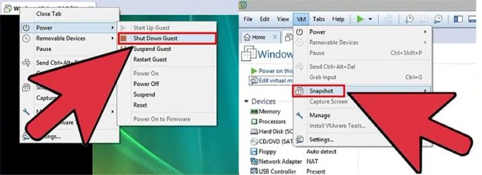 Lưu ý đến công cụ Snapshot trong máy ảo VMware