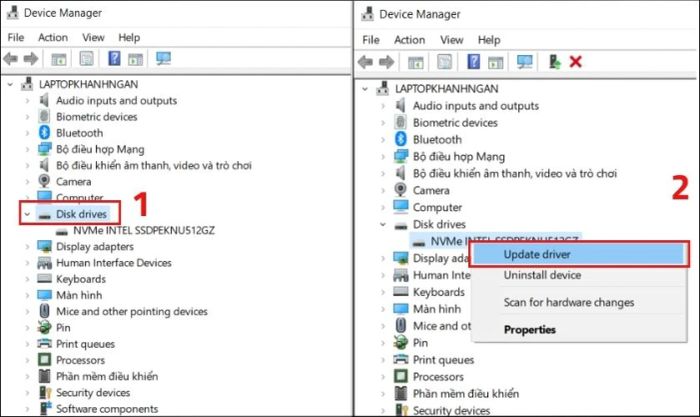 Nhấn chuột phải và chọn Update driver để bắt đầu
