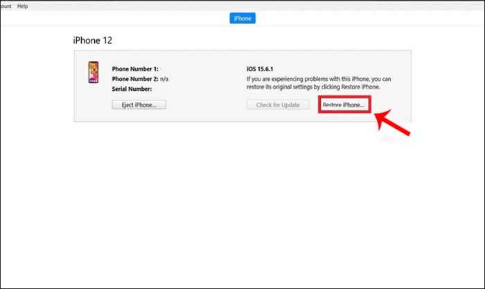 Nhấn vào nút Restore iPhone (Khôi phục iPhone) để tiếp tục