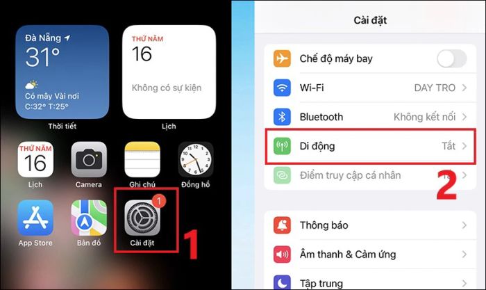 Điều chỉnh cài đặt thoại và dữ liệu di động khi không có dịch vụ trên điện thoại