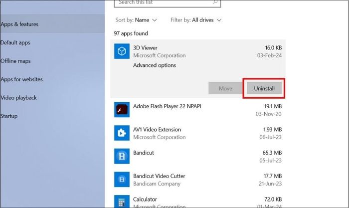 Lựa chọn ứng dụng cần gỡ và nhấn Uninstall để tiến hành xóa cài đặt