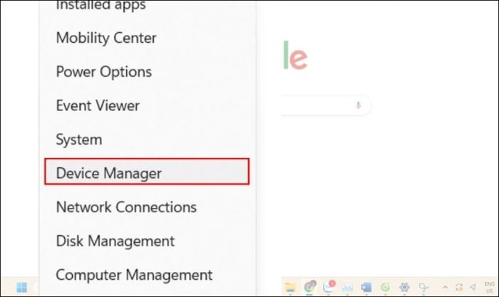 Chọn Device Manager để điều chỉnh màn hình laptop bị vàng
