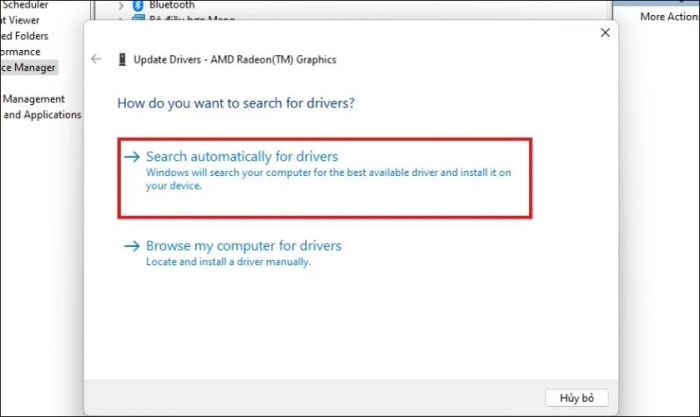 Giao diện mục search automatically for drivers