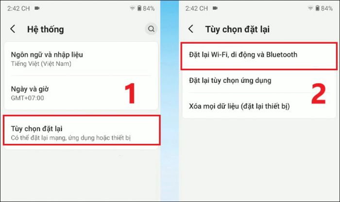 Nhấn vào Tùy chọn đặt lại và chọn Đặt lại Wi-Fi, di động và Bluetooth
