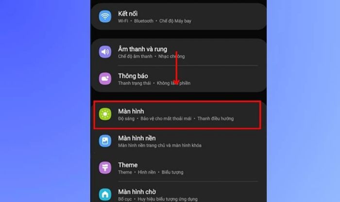 Mở Cài đặt và chọn mục Màn hình