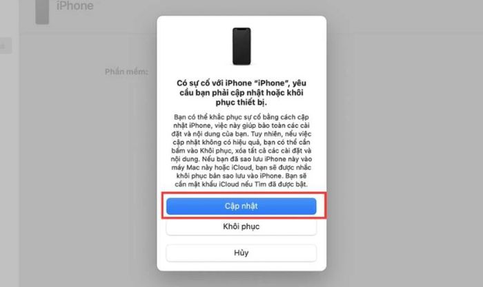 Hãy chọn Cập nhật để tiếp tục.