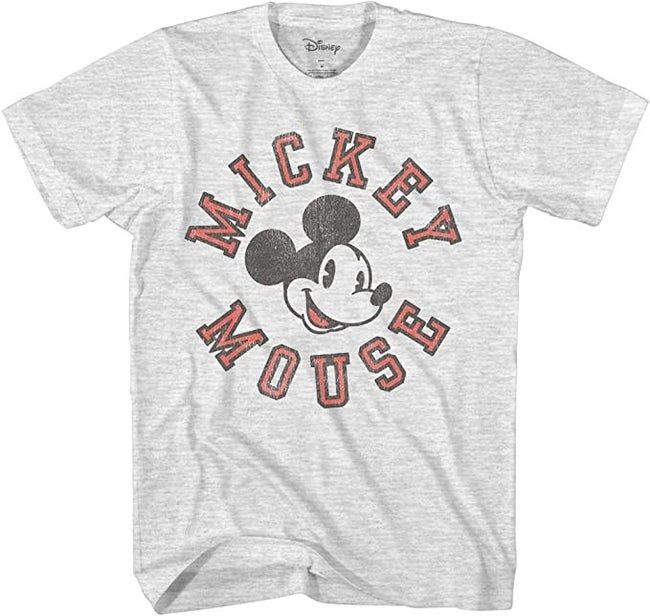 A gray distressed tee featuring Mickey Mouse