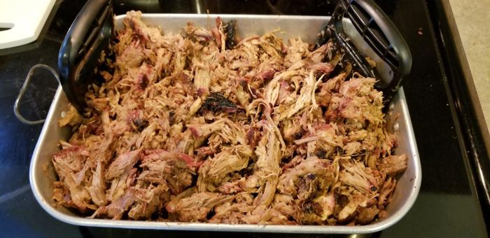 The same pork fully shredded using the claws