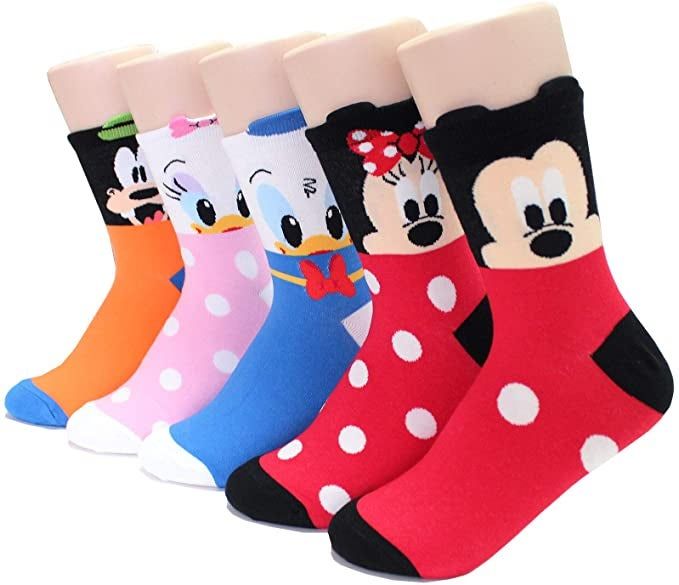 socks adorned with Goofy, Daisy, Donald, Minnie, and Mickey