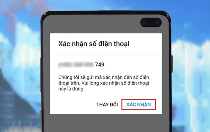 Nhấn vào Xác nhận để nhận mã kích hoạt