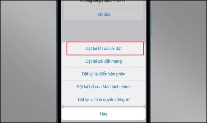 Chọn vào Đặt lại tất cả cài đặt