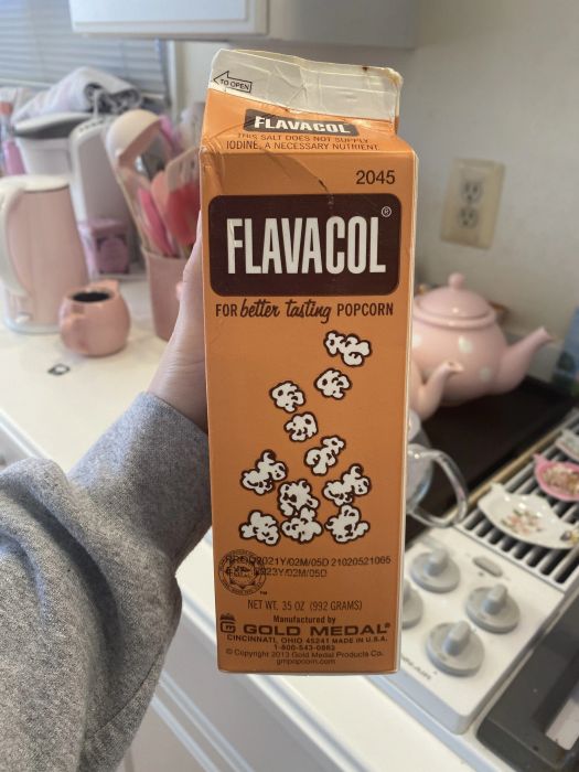 a carton of Flavacol popcorn salt