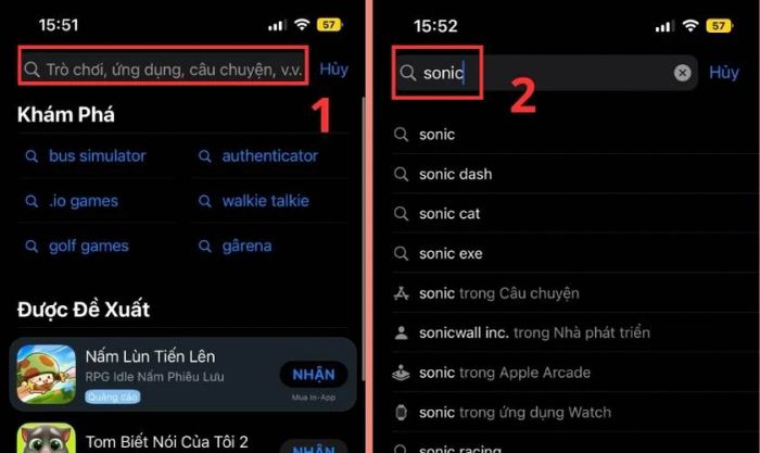 Tìm kiếm ứng dụng Sonic trên App Store